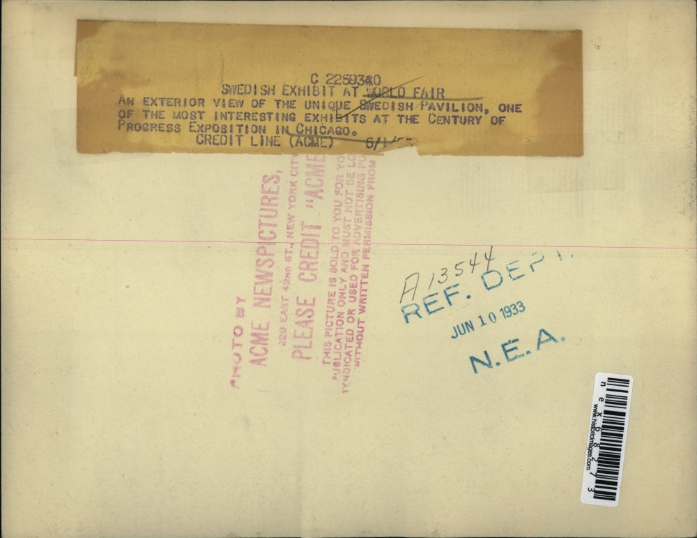 1933 Press Photo Swedish pavillion display at Chicago World's Fair - nex68273