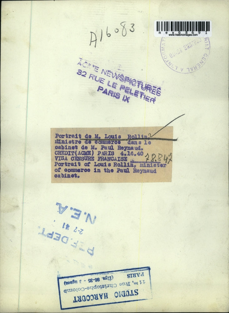 1941 Press Photo De M Louis Rolli, Commerce Minister of France