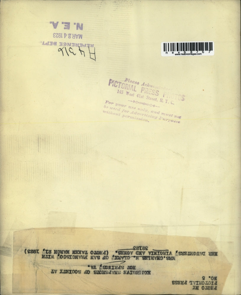 1923 Press Photo Mrs Charles W Clark daughters Virginia & Agnes in VA