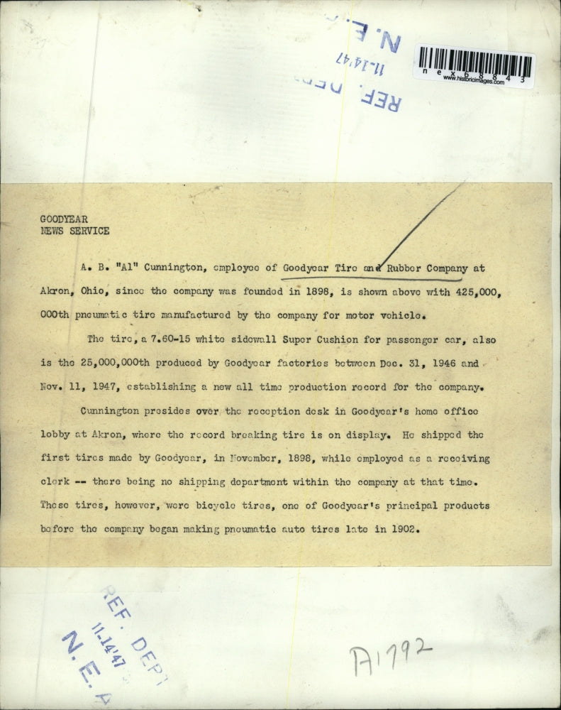 1947 Press Photo AB Al Cunnington Goodyear Tire & Rubber Co at Akron Ohio