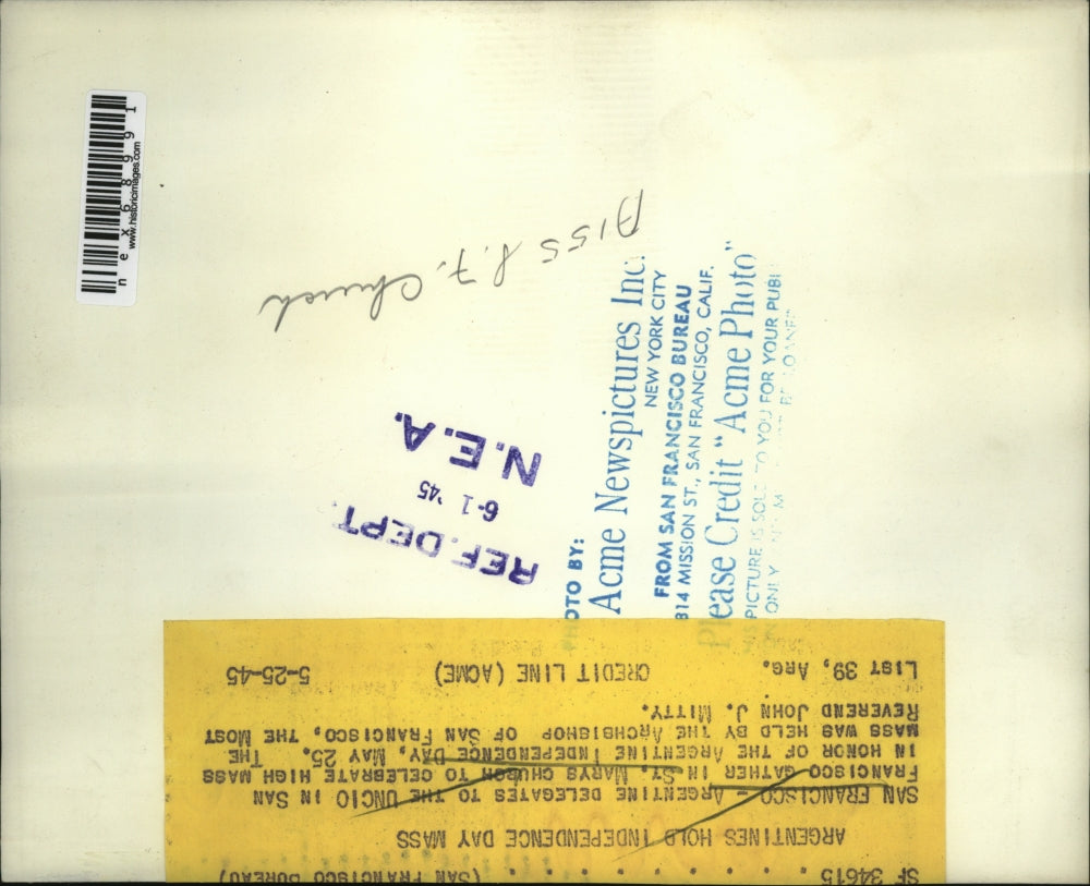 1945 Press Photo San Francisco UNICO at St Mary's Church Archbishop J. Mitty