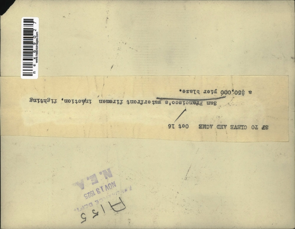 1925 Press Photo San Francisco waterfront firemen pier blaze