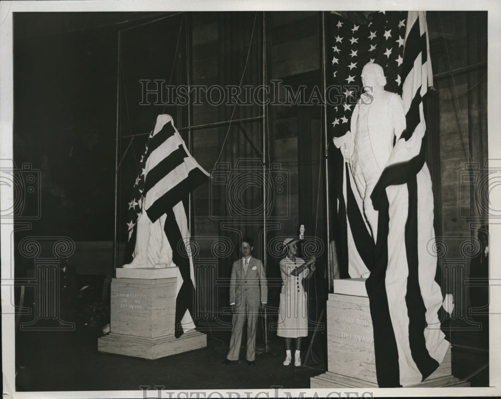 1934 Press Photo Statues of Caesar Rodnet & John M Clayton in Wash DC