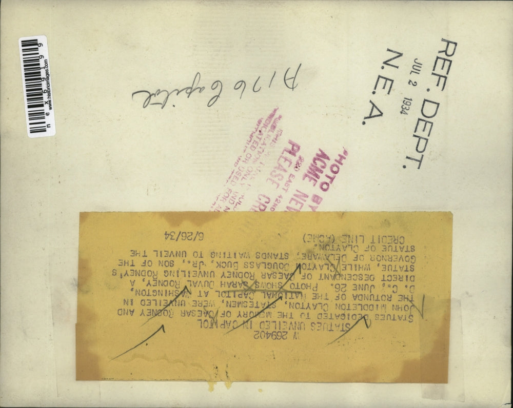 1934 Press Photo Statues of Caesar Rodnet & John M Clayton in Wash DC