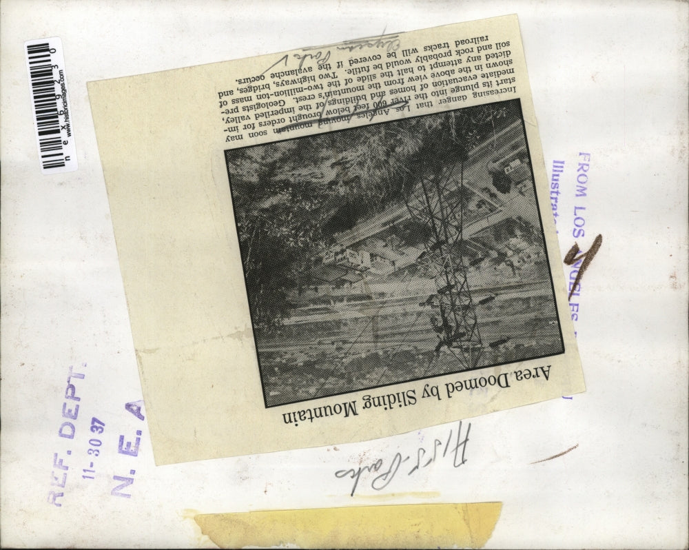 1937 Press Photo LA Calif area doomed by mt sliding froman earthquake