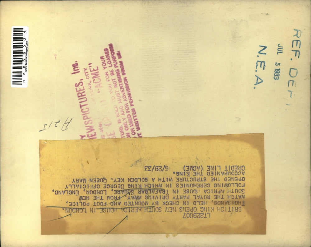 1933 Press Photo British King opens new South Africa house in London