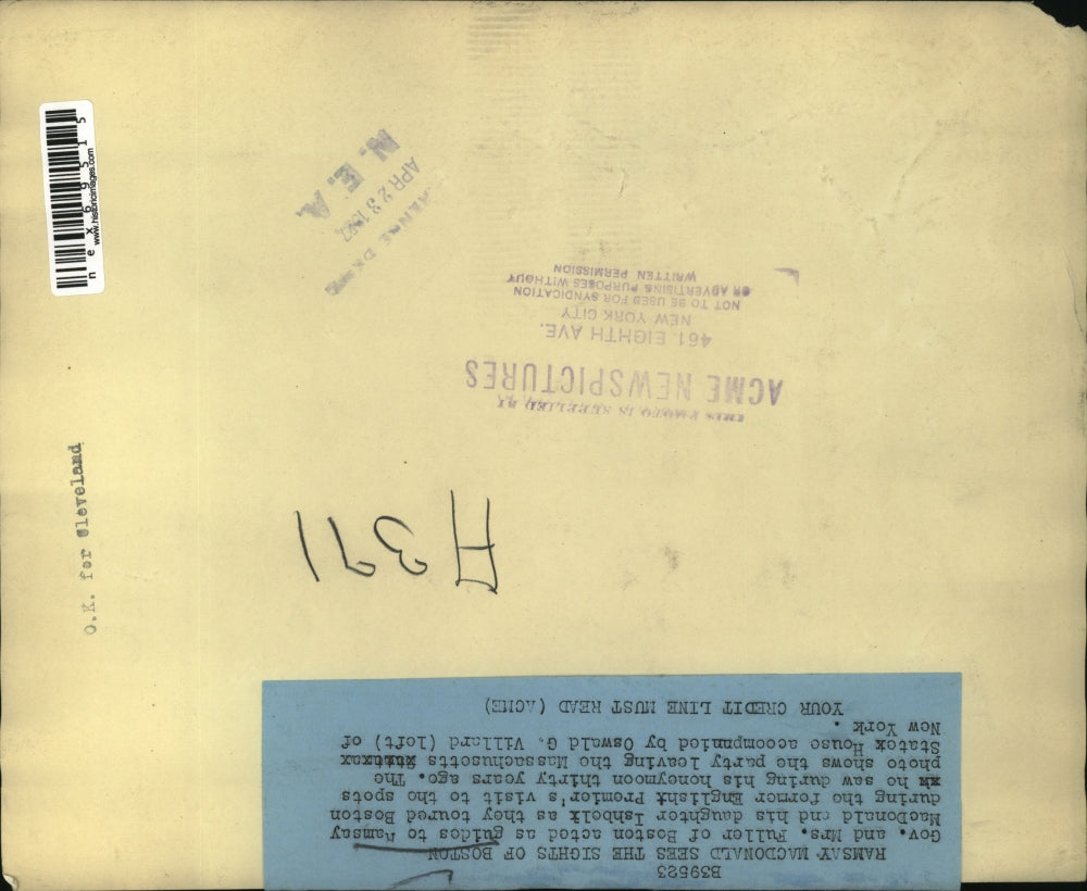 1927 Press Photo Gov & Mrs Fuller at Boston State House, Ramsay MacDonald