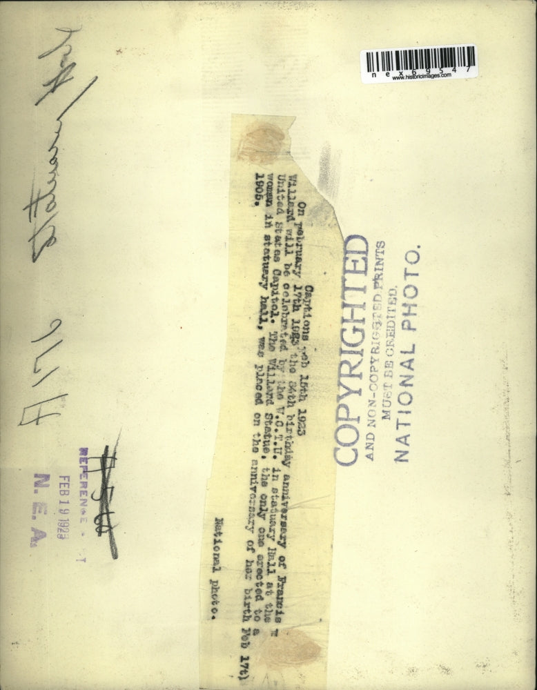 1925 Press Photo Francis Willard statue at Wash DC Statuary Hall