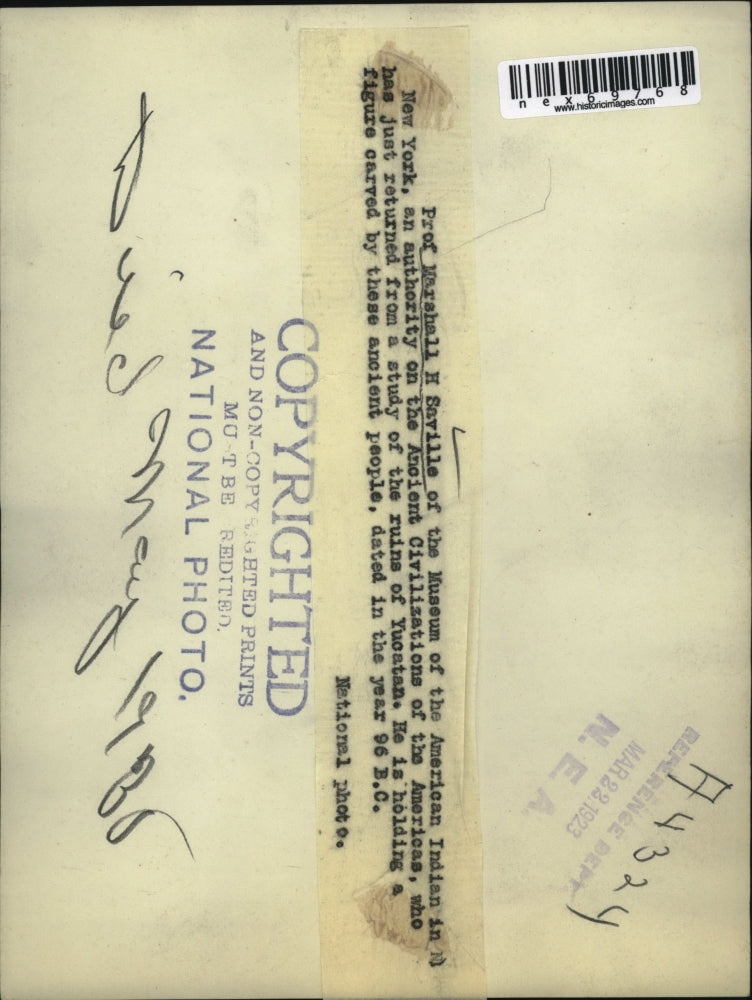 1923 Press Photo Prof Marshall H Saville Museum of American Indian in NY