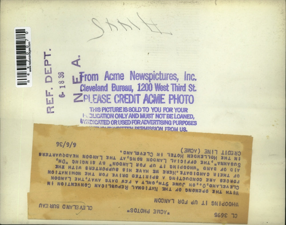 1936 Press Photo Cleveland Ohio GOP convention Landon supporters & a band