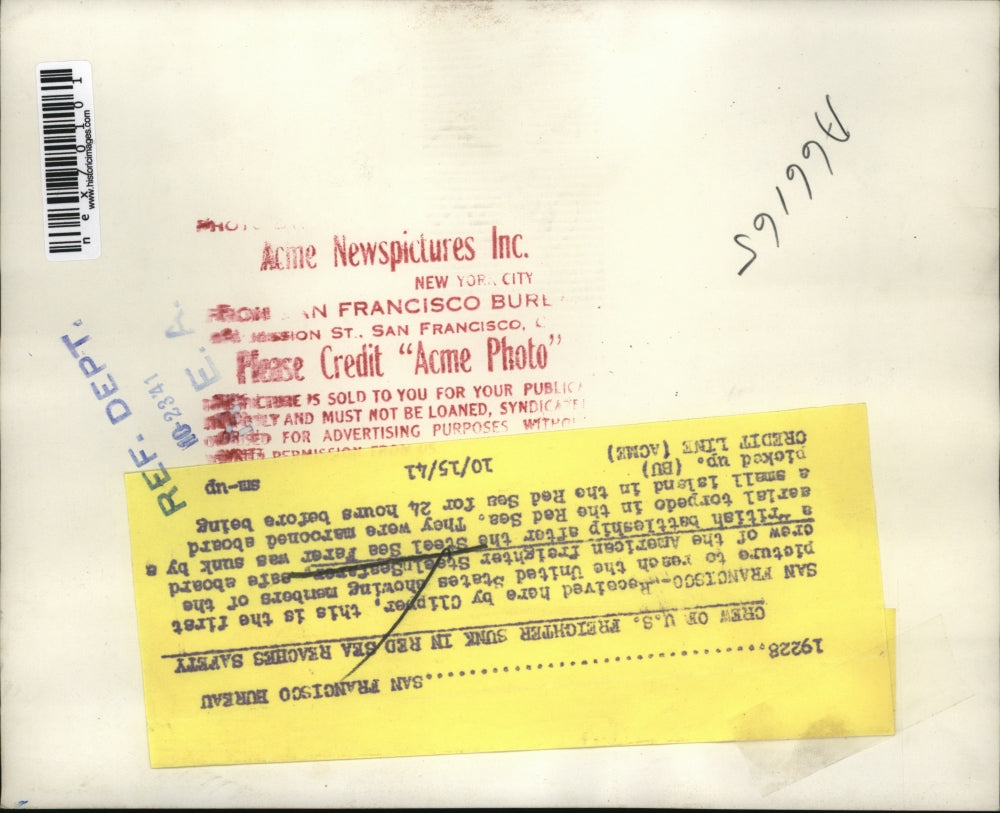 1941 Press Photo San francisco crew of Steel Seafarer ship sunk in Red Sea