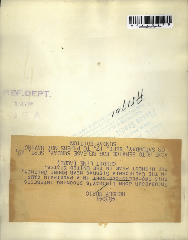 1938 Press Photo Musician John Lindsay & a colt in Calif