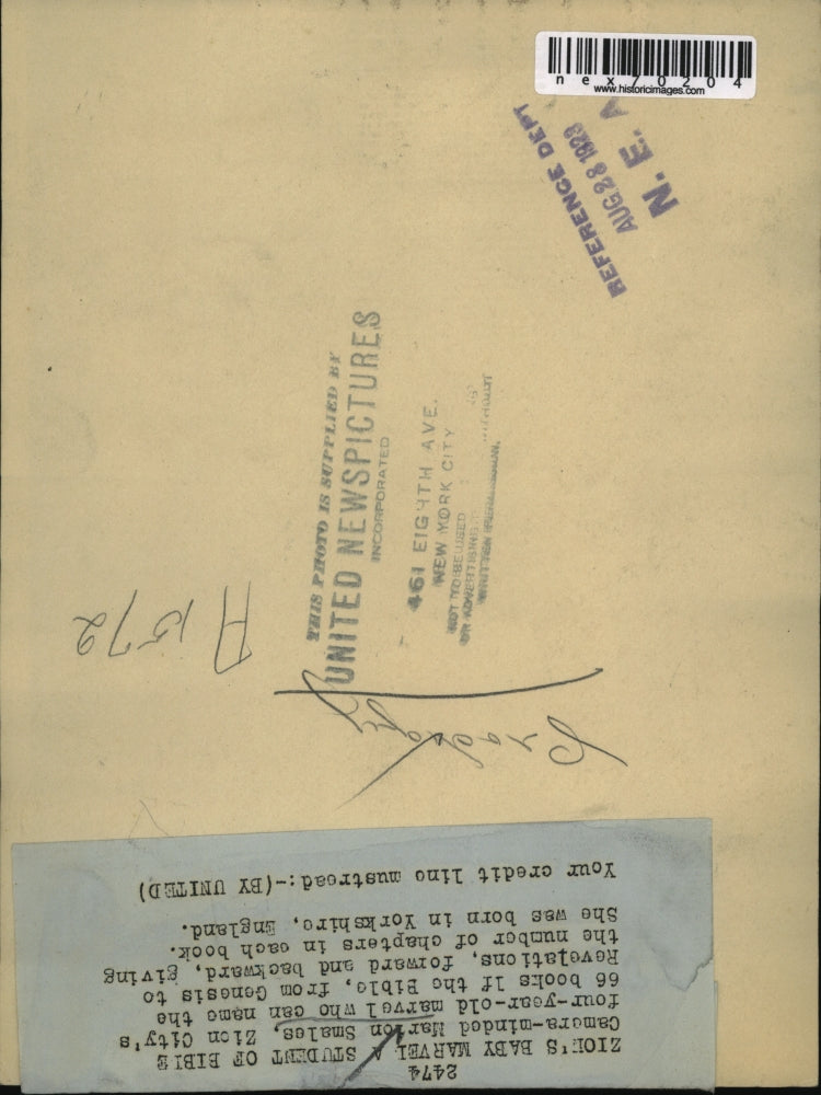 1923 Press Photo Marion Smales, 4, who can name 66 books of the bible