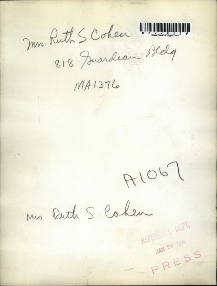 1934 Press Photo Mrs. Ruth S. Cohen