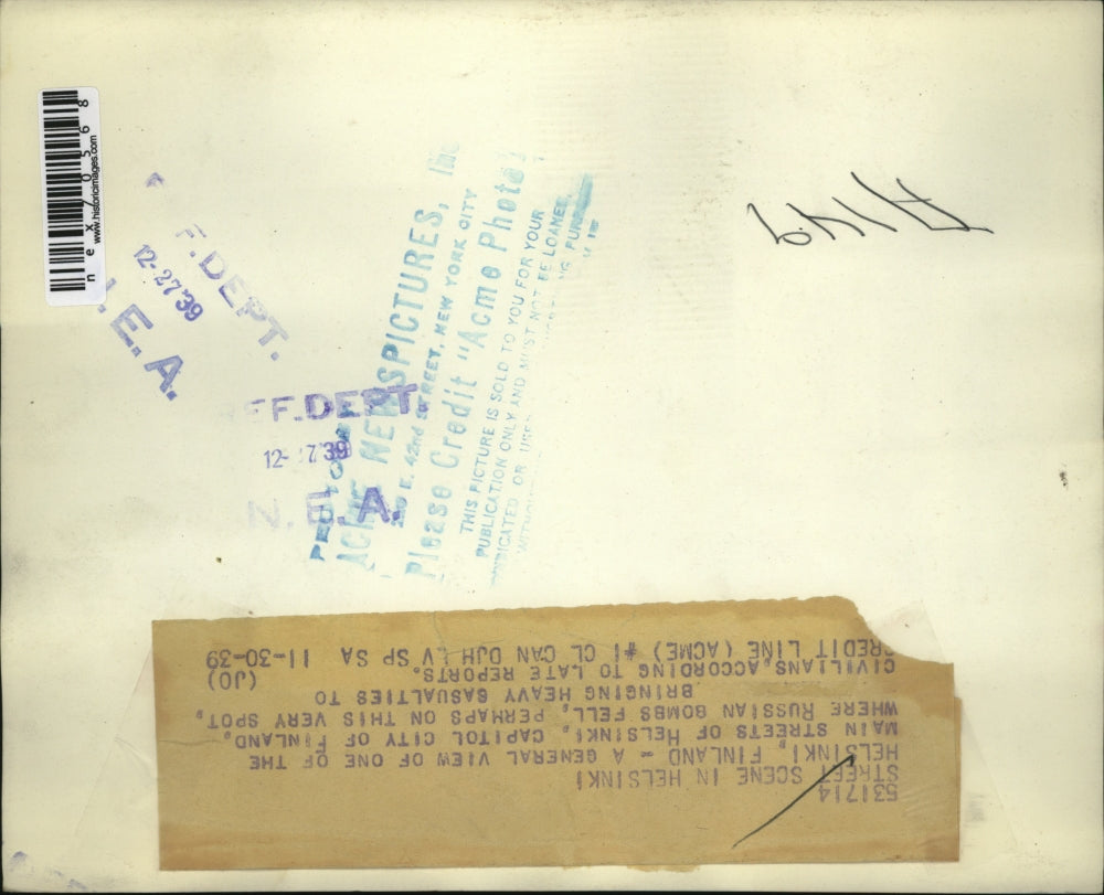 1939 Press Photo Helsinki Finland main streets of the city