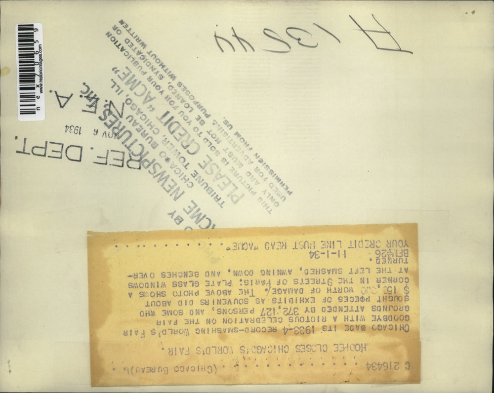 1934 Press Photo Chicago World's fair grounds after the closing