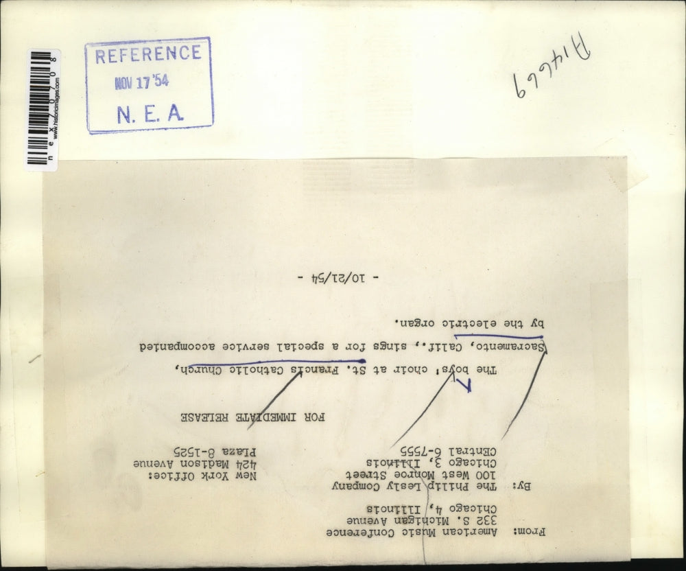 1954 Press Photo Boys choir at St Francis Catholic Church Sacramento Calif