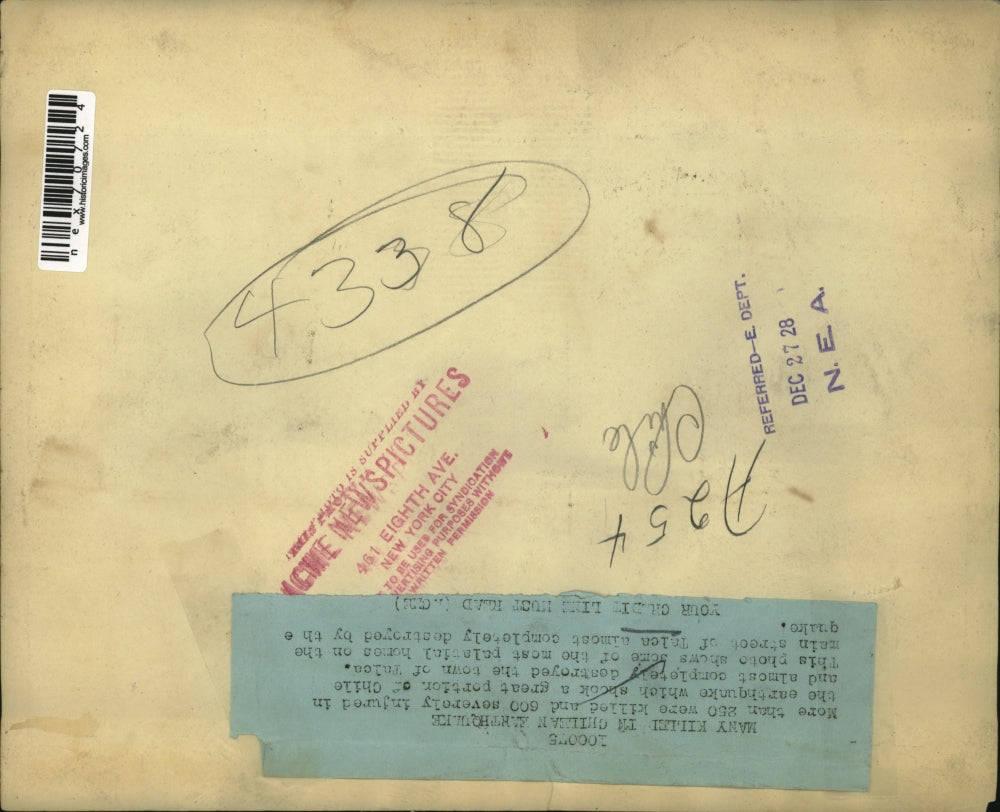 1928 Press Photo Chile earthquake damage to buildings