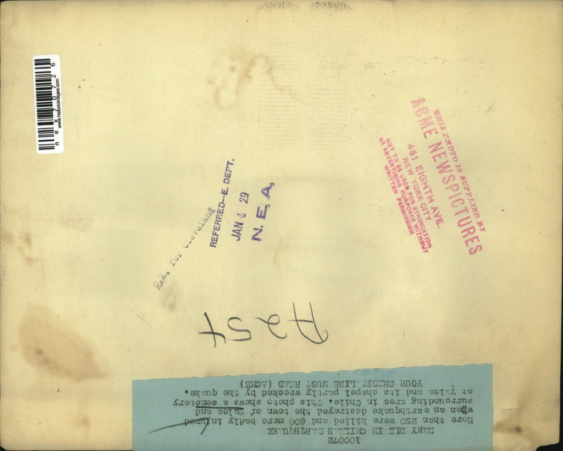 Load image into Gallery viewer, 1929 Press Photo Damaged buildings of Chilean earthquake at Talca
