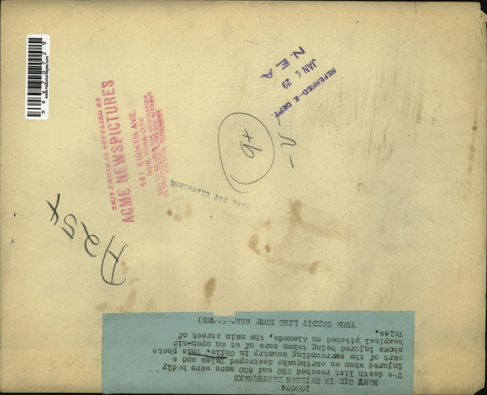 1929 Press Photo Survivors of Chilean earthquake at Talca