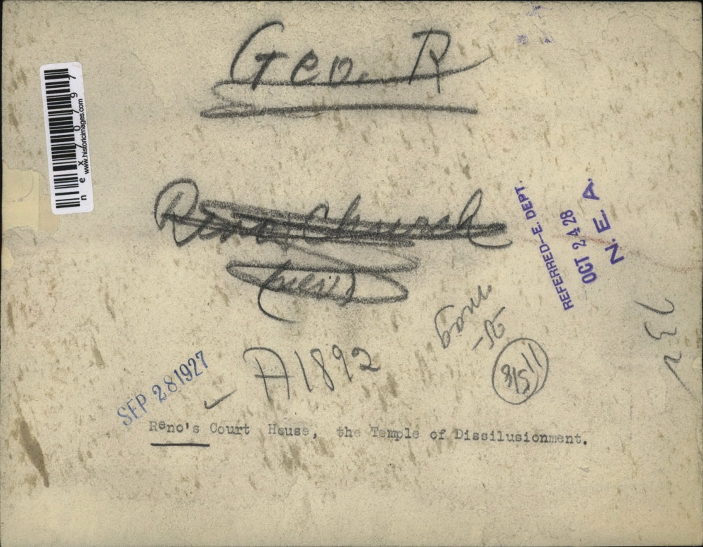 1927 Press Photo Reno Court House Temple of Dissilusionment