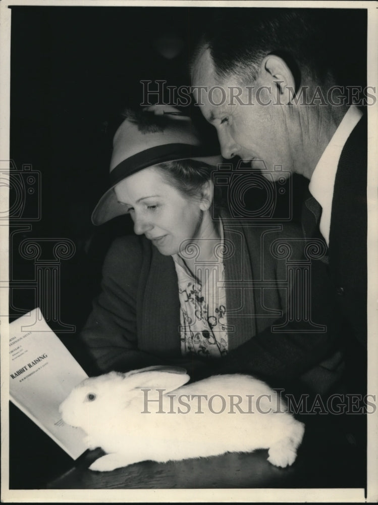 Load image into Gallery viewer, 1943 Press Photo Oakland Calif Jack Lupton, Mrs JS Andrews &amp; a rabbit
