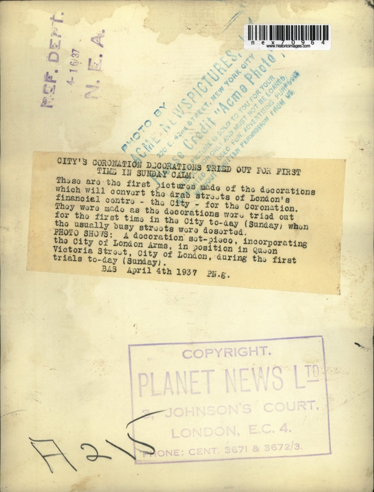 1937 Press Photo City's Coronation Decoration In London's Financial Center