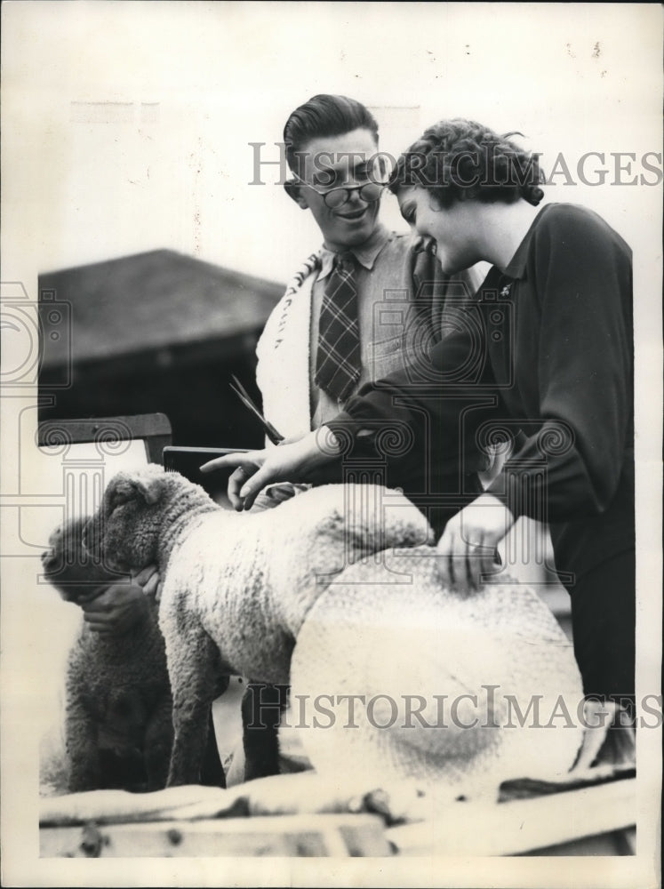 Load image into Gallery viewer, 1936 Press Photo Dick Barrett Enters Lamb In 9th Annual Livestock Show
