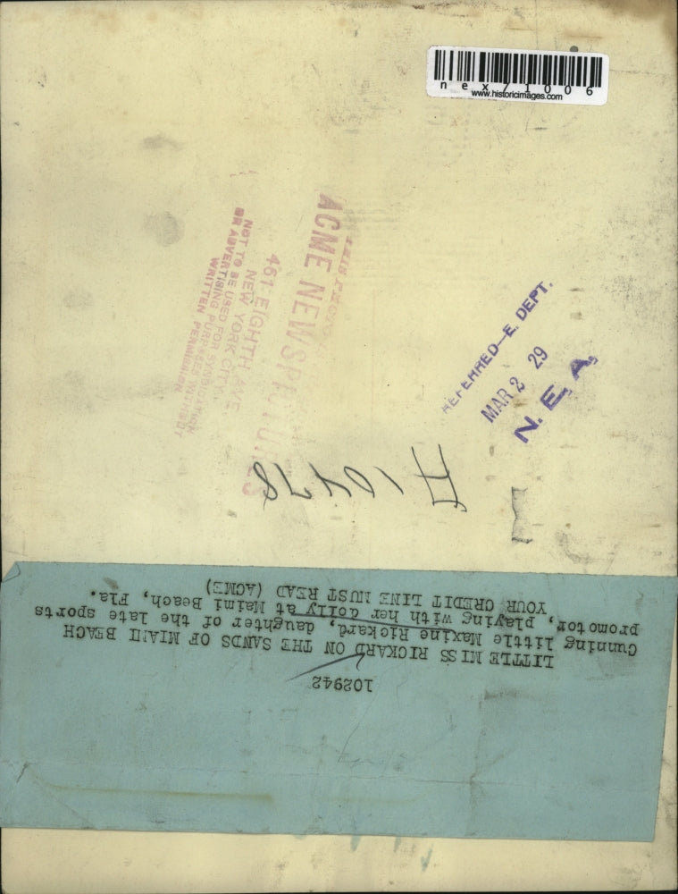 1929 Press Photo Maxine Rickard daughter of sports promoter in Miami Fla