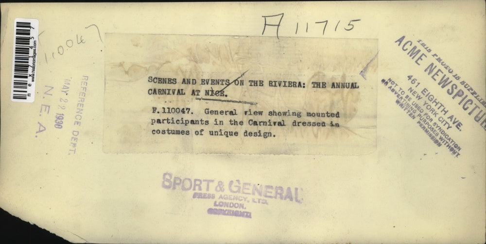 1930 Press Photo Nice France King Carnival Festival floats