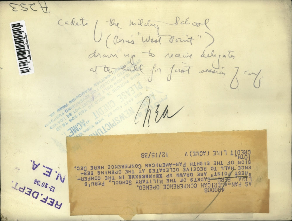 1938 Press Photo Lima Peru Cadets at Military school