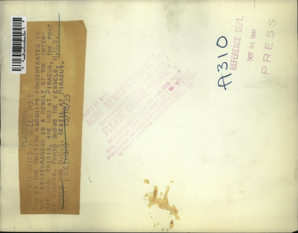 1935 Press Photo H.M.S. Brazen and H.M.S. Beazil In Greek Port