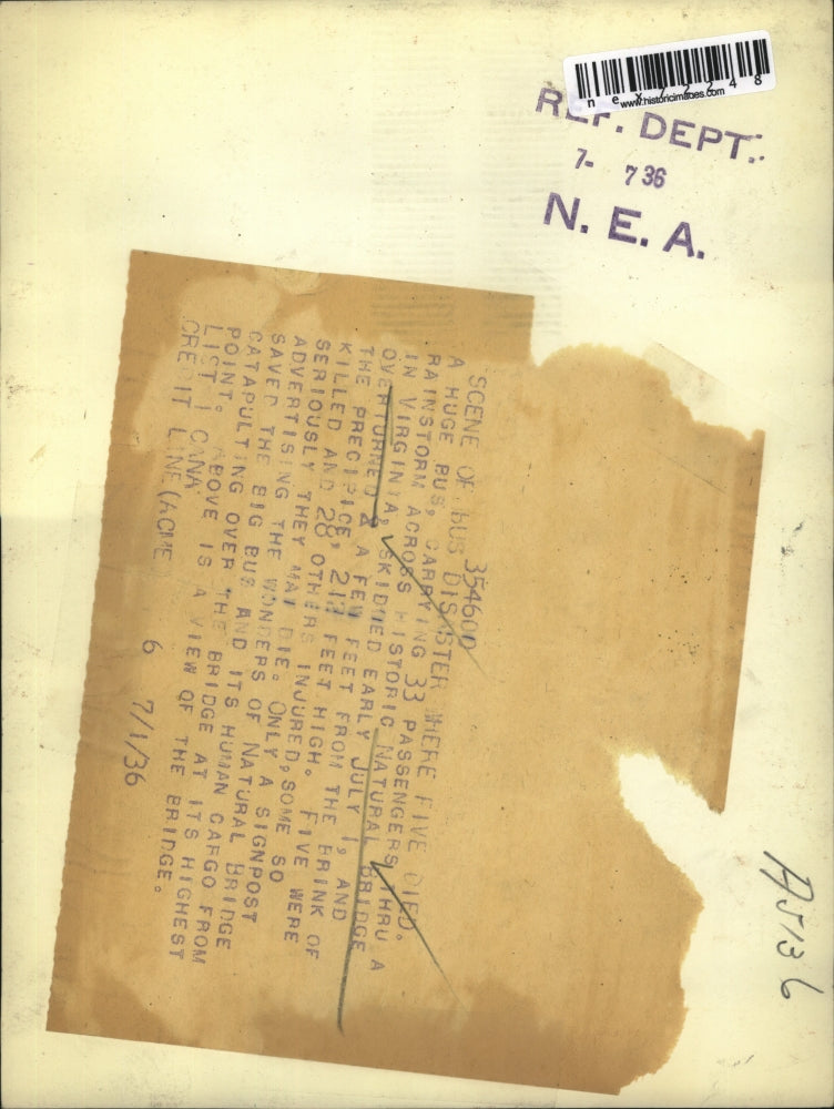 1936 Press Photo Virginia Natural Bridge bus crash killed 5, 28 injured