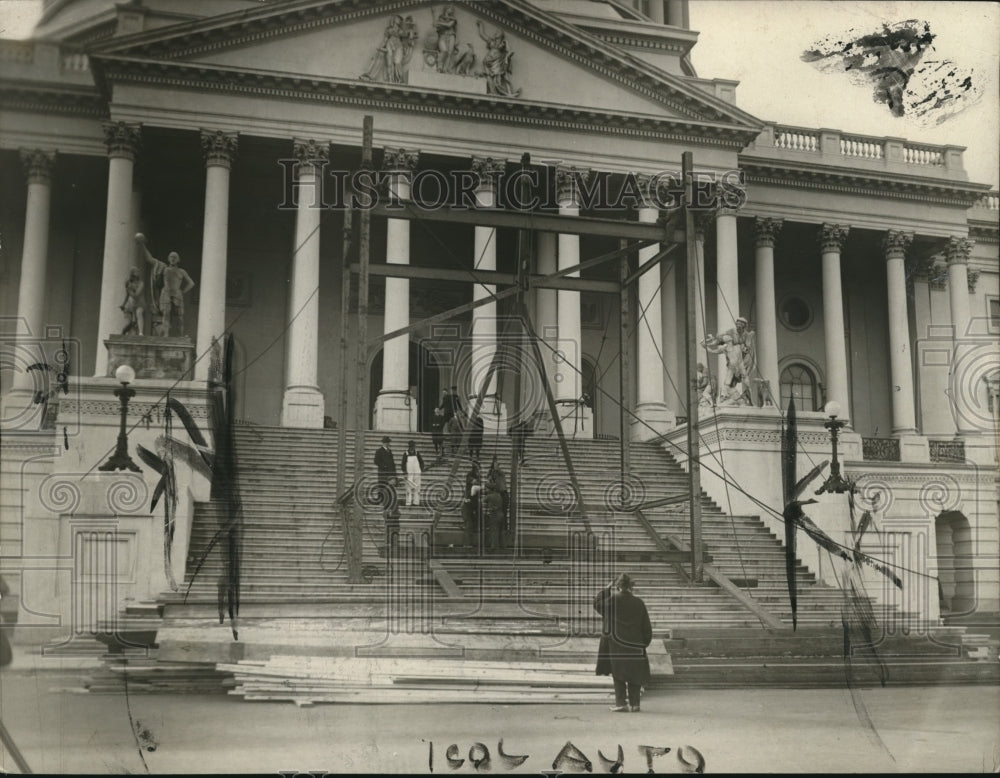 1921 Press Photo Inaugural ceremonies stand being constructed