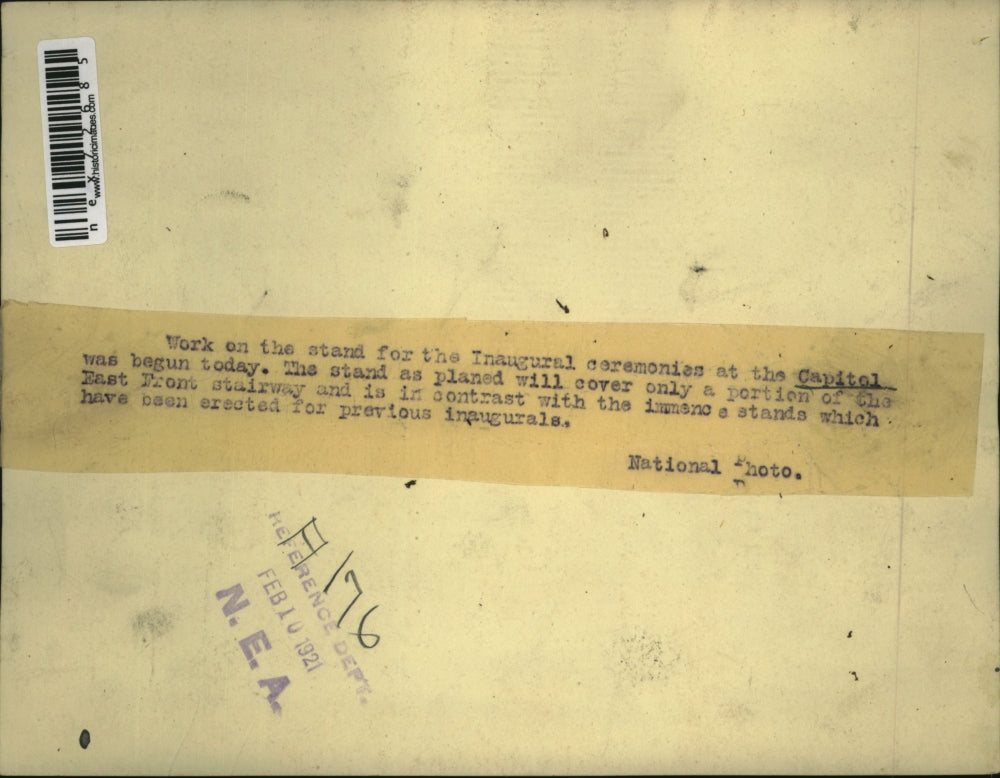 1921 Press Photo Inaugural ceremonies stand being constructed