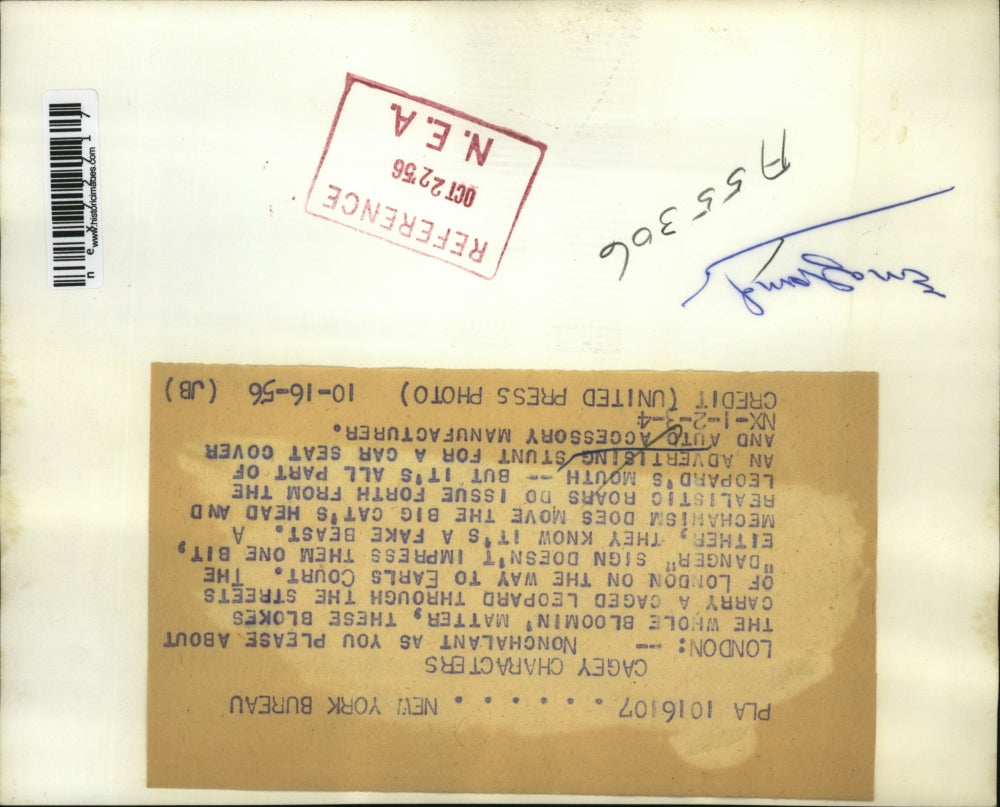 1956 Press Photo London England, Leopard mechanical for car seat company