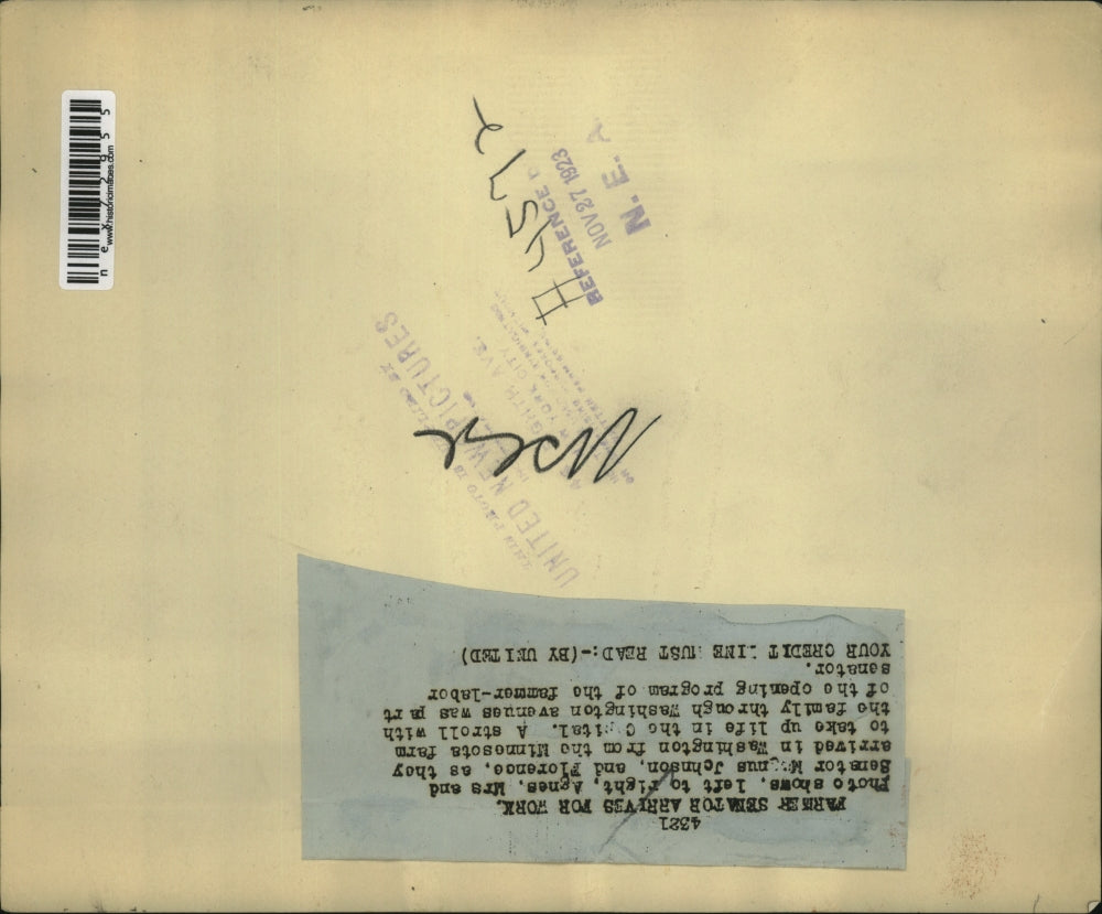 1923 Press Photo L-R: Agnes, Mrs. & Sen. Magnus Johnson & Florence