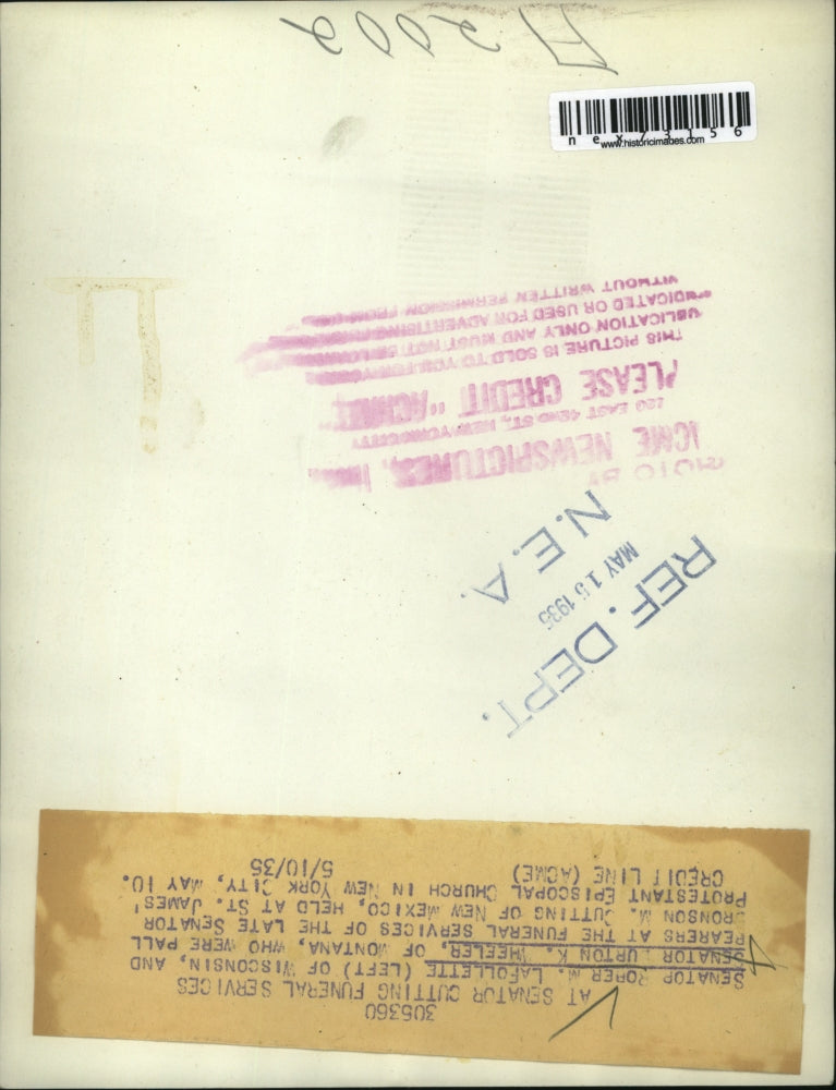 1935 Press Photo Senators Robert M. LaFollette & Burton K. Wheeleer Pall Bearers