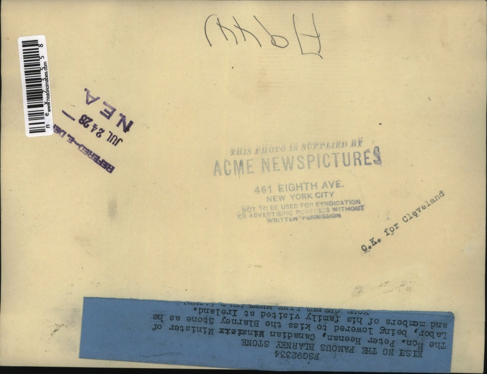 1928 Press Photo Honorable Peter Heenan, Canadian Minister of Labor in Ireland