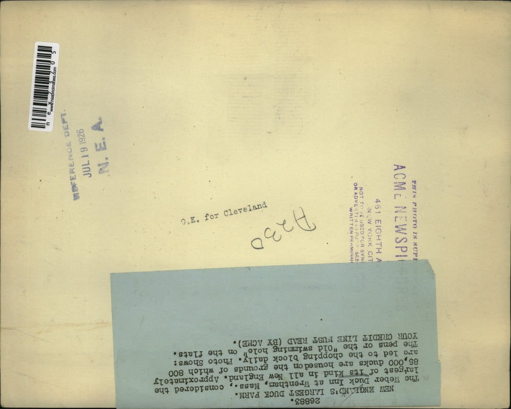 1926 Press Photo Weber Duck Inn farm in Wrentham Mass