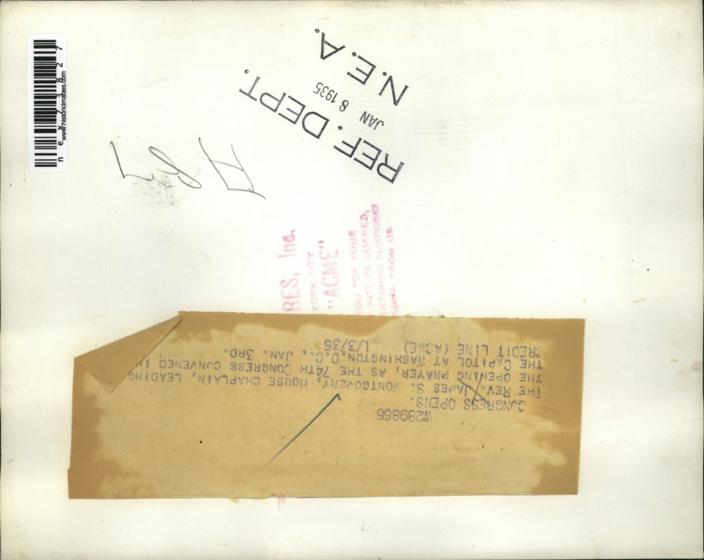 1935 Press Photo Rev James Montgomery as Congress convenes in Wash DC