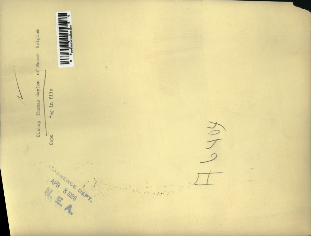 1926 Press Photo Bishop Thomas Baylon of Namur Belgium