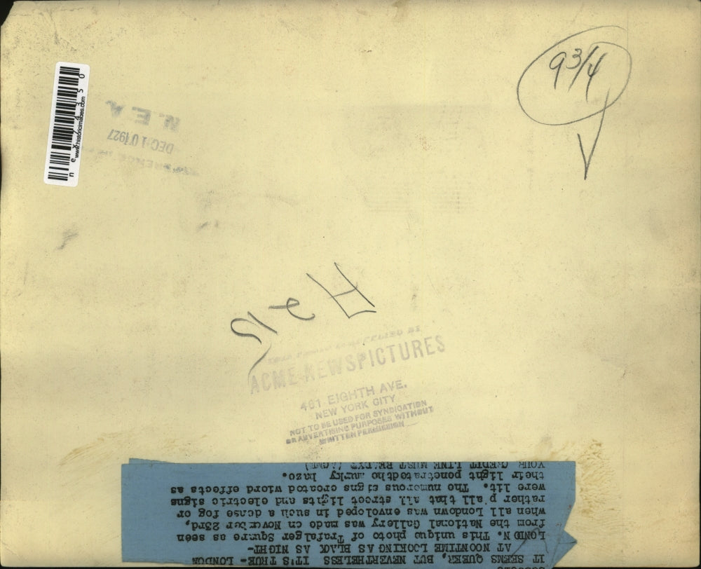 1927 Press Photo Trafalger Square as seen from the National Gallery