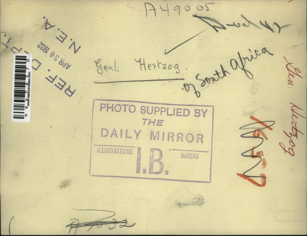 1932 Press Photo General Hertzog of South Africa