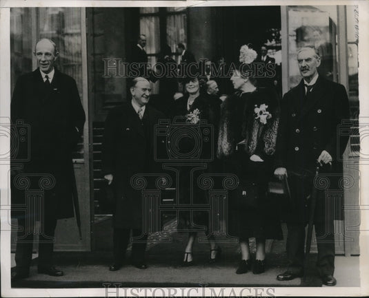 1938 Press Photo Paris France, Lord Halifax & Chamberlain(England) Pres. Lebrun