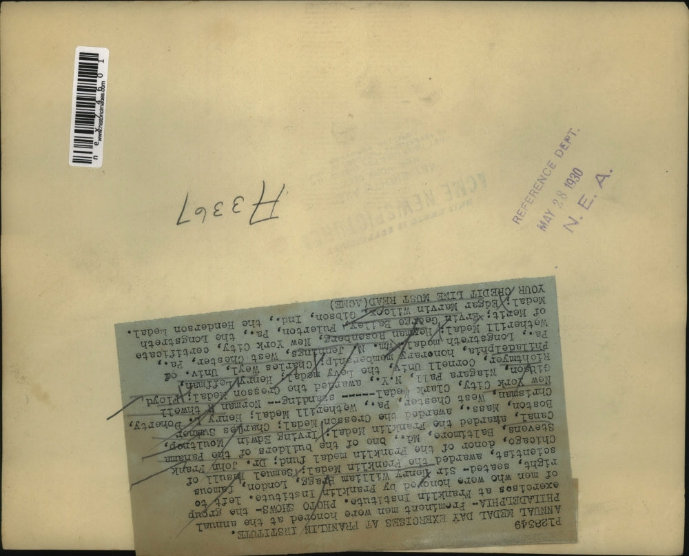 1930 Press Photo Philadelphia Annual medal Day Franklin Institute