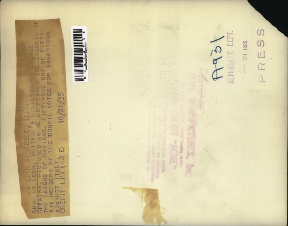 1935 Press Photo Anthony Eden Britain's Minister League Affairs, League Nations