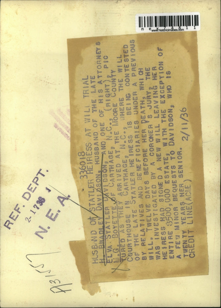 1936 Press Photo H. Bradley Davison, and M.G. Boyette of Carthage, N.C.