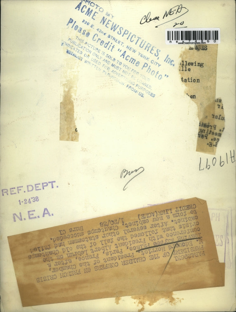 1938 Press Photo M. Edouard Herriot President Chamber met France Pres. A. Lebrun