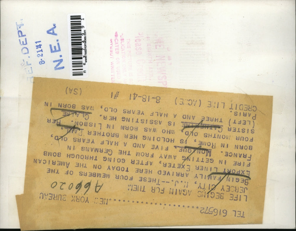 1941 Press Photo Jersey City NJ Monique, Paul, Catherine & Claire Begin